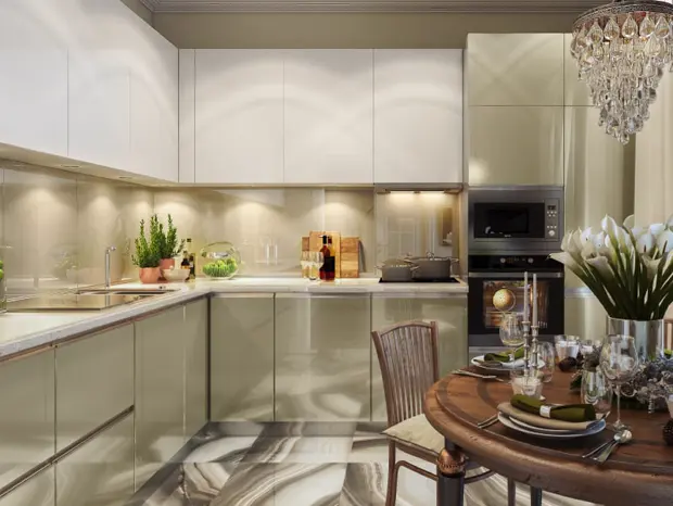Elegant Ecru L-Shaped Kitchen