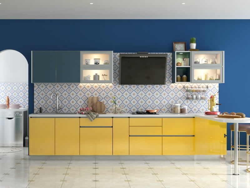 Eclectic Beauty Blue Yellow Modern Kitchen Tile Backsplash
