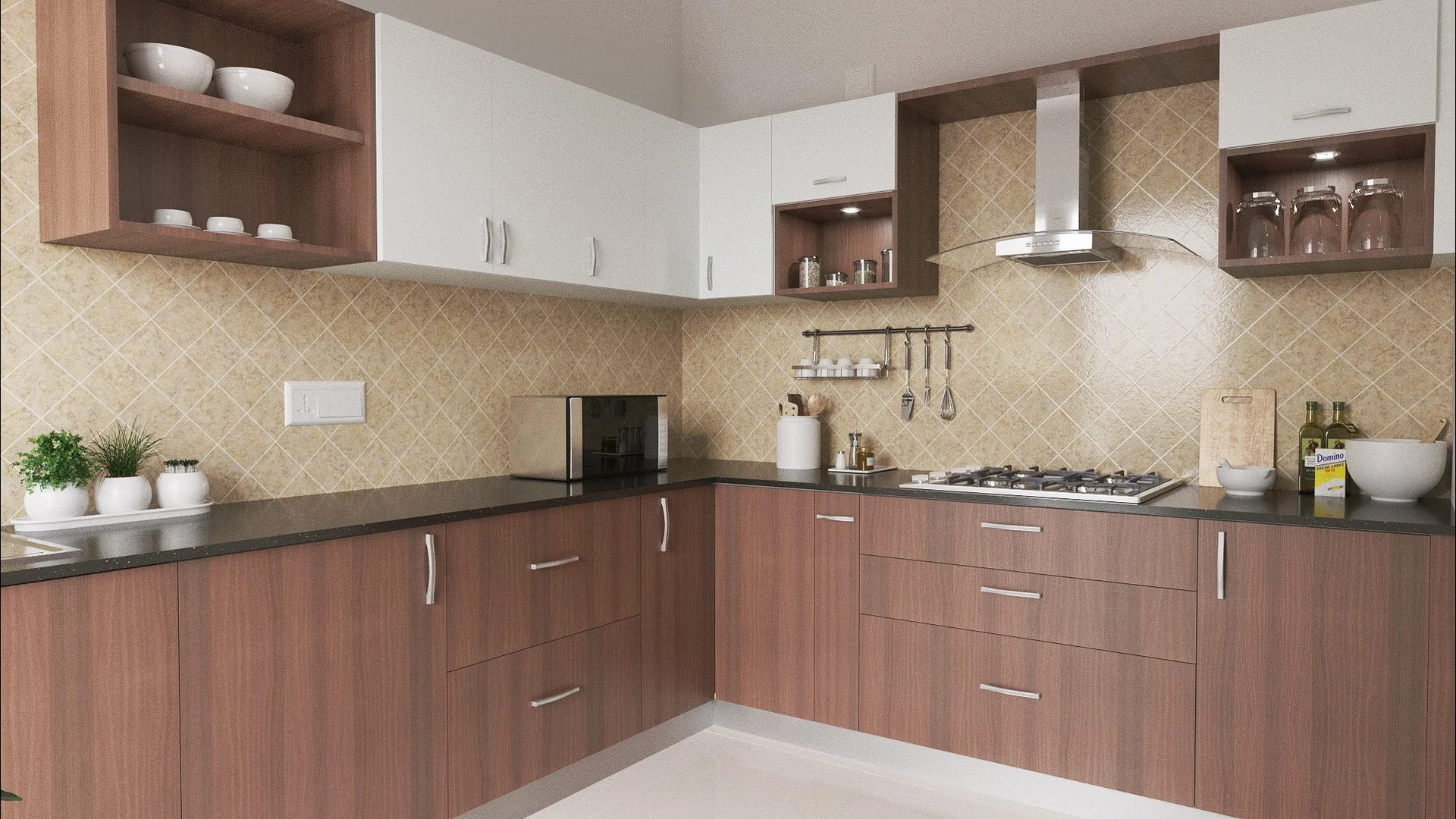 Modern L-Shaped Kitchen Wooden Beige